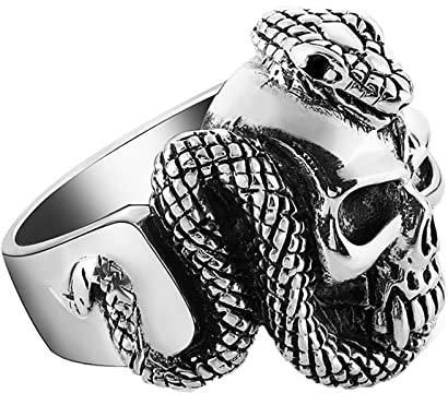Bishilin 925 Sterling Silber Ring Herren Große 60 (19.1), Männer Ring Biker Silber Schlange Totenkopf Partnerringe Freundschaftsringe Beste Freunde