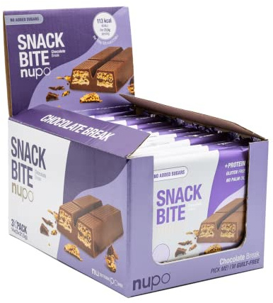 NUPO Snack Bite – Chocolate Break I Knusprige Waffel-Sticks aus Schokolade I Gesunder Snack I 14 x 3 x 21,5g I 113 kcal pro Portion I Ohne Zuckerzusatz I Reich an Protein I Glutenfrei I Ohne Palmöl