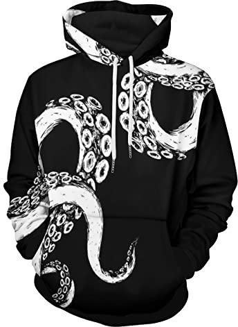 delayer Hoodie Für Erwachsene Krake Auf Schwarzem Hintergrund Sweatshirts Hoody Mit Tasche Für Herren Damen