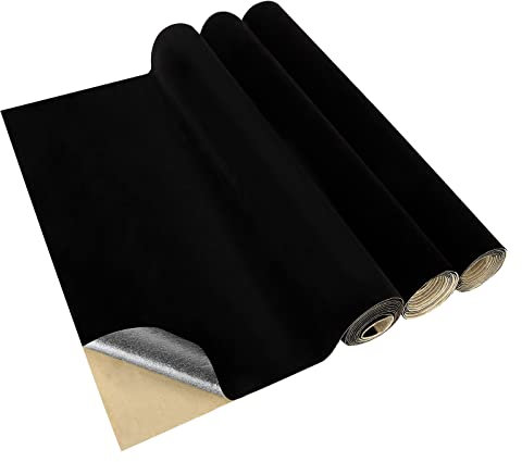 YOUNTHYE 3PCS Black Felt Fabric Self Adhesive Felt, 40cmx4.4m Sticky Back Felt Sticky Black Velvet Fabric Velvet Sheets for Jewelry Box Drawer Diy Crafts, 1mm Thickness