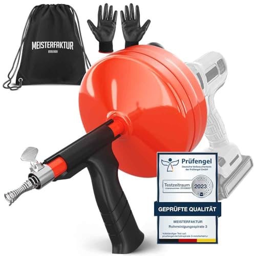 Meisterfaktur Rohrreinigungsspirale mit Metalltrommel [7,5m] - mit Bohraufsatz - Ideale Abflussspirale für eine umweltfreundliche Rohrreinigung - Die stabile Rohrspirale für echte Heimwerker!