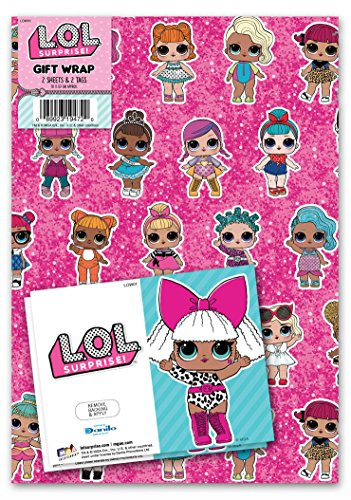 L.O.L. Surprise! Geschenkpapier, 4 Bögen, 4 Etiketten, Blattgröße 70 x 50 cm, offizielles Produkt, verantwortungsvoll Ressourciert