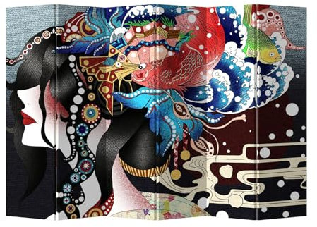 Fine Asianliving Paravent Raumteiler Japanisch Orientalisch Chinesisch Beidseitig L240xH180cm Spanische Wand Trennwand Room Divider Raumtrenner Sichtschutz Bedruckte Canvas Leinwand Asiatisch