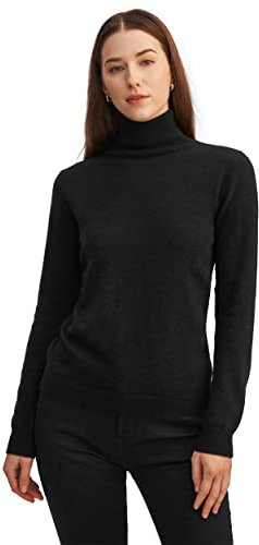 LilySilk Kaschmirpullover Rollkragenpullover Pullover Pulli Damen Mode aus 100% Kaschmir für Frauen(Schwarz,L)