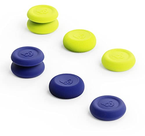 Skull & Co. Skin, CQC and FPS Thumb Grip Set Joystick Cap Analog Stick Cap for Nintendo Switch Pro Controller & PS5 / PS4 / Slim/Pro Controller - Blue/Neon Yellow, 3Pairs(6pcs)