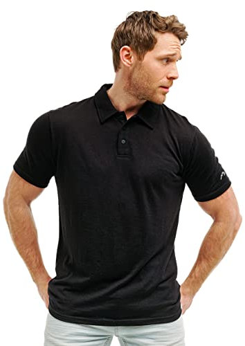 100% Merino Poloshirt Herren - Outdoor Atmungsaktiv Merino Shirt Herren Kurzarm (Large, Black Polo)