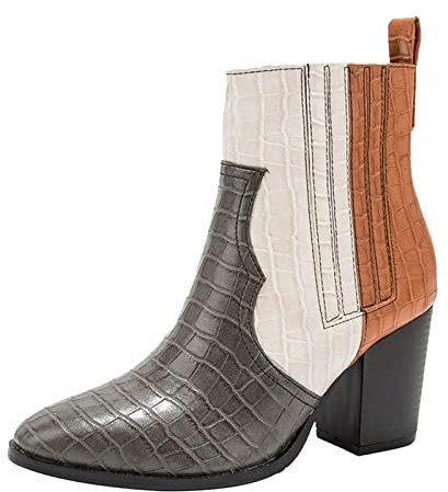Yowablo Stiefeletten Damen Spitzschuh Kurze Stiefeletten Chunky Heel Mode Stiefel Freizeitschuhe Herrenschuhe