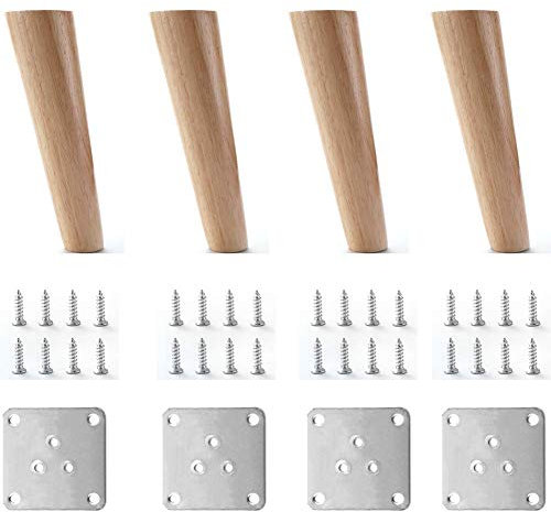 Möbelbeine, Holz Sofabeine, Gummi Holz Tischbeine, Schräge Konische Möbelbeine, für Couchfüße Kommode Schrank DIY Möbelprojekt, 4 Stück