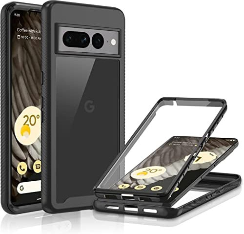 Togestar Hülle für Google Pixel 7 Pro mit Integriertem Displayschutz, Stoßfest Handyhülle 360 Grad vollschutz PC Zurück Weich TPU Stoßstange Rugged Schutzhülle Cover, Schwarz
