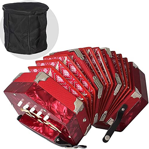 20 tasten professionelle akkordeon konzertina, mit tragetasche und verstellbaren handriemen, for daily practice stage performance (Color : Red)
