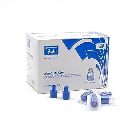 Teqler Kombistopfen, Luer-Lock, 100 Stück blau