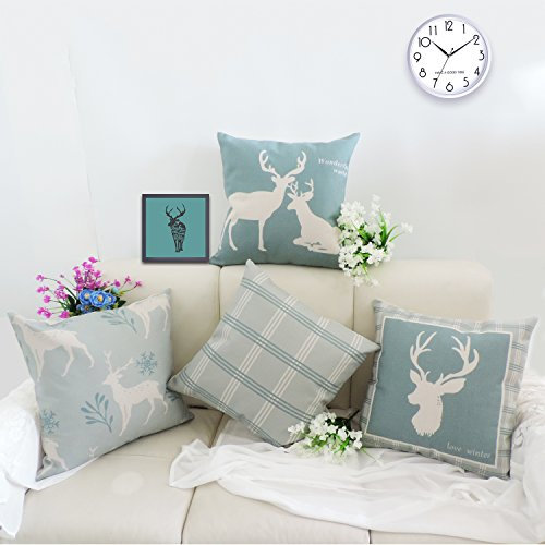 Alishomtll 4er Set Dekorativ Kissenbezug, Weihnachten Weich Kissenhülle Zierkissenhülle, Baumwolle Leinen Wohndeko Winter Kissen, Rentier kariert Muster Kissen für Zimmer Couch 45x45 cm