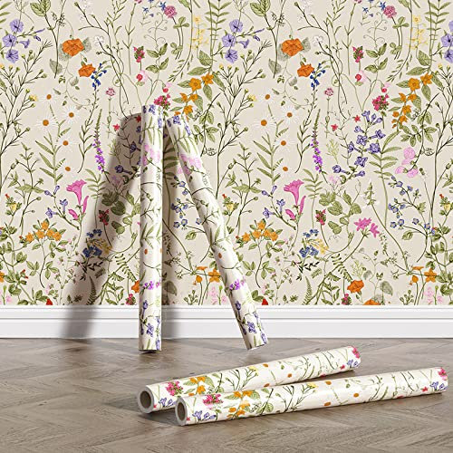 Auspicium Floral Peel and Stick Wallpaper Blooming Flowers Self Adhesive Removable Wallpaper Wall Stickers for Home Bedroom Cabinets Thicken 17.3 x 236,Yellow