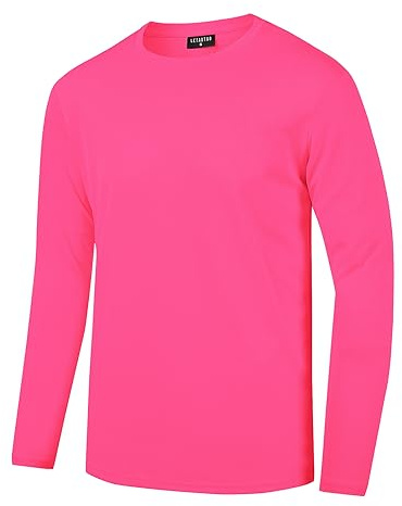 LETAOTAO T-shirt fluo à manches longues pour homme Protection solaire UPF 50+ T-shirt à manches longues pour rashguard et sports athlétiques, rose fluorescent, Large