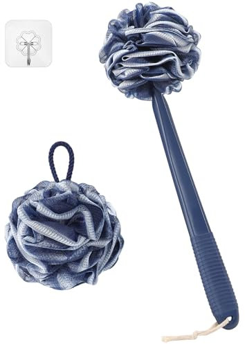 ROLIZOE Loofah with Handle Schwamm mit Stiel Rückenbürste Luffa mit Griff Luffa Schwamm Set Badeschwamm Duschschwamm, Blau mit Weißem Rand