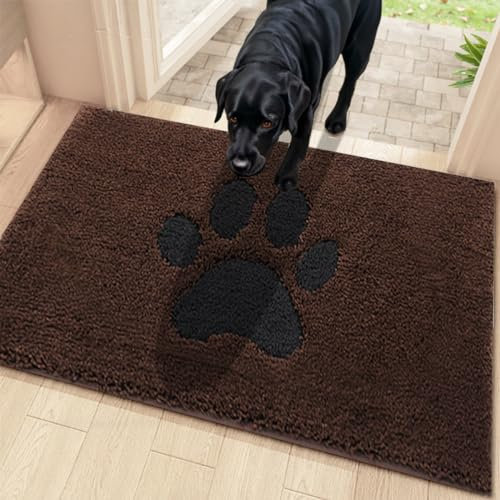 Oiilores Dirt Trapper Door Mat Indoor 50 x 80 cm, Non-Slip Washable Rug, Low-Profile Inside Doormats for Entryway, Super Absorbent Dog Mats for Muddy Paws, Brown