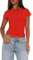 OOHOKAY Damen Basic T-Shirt Klassischer Schnitt Sommer Tee Shirts Kurzarm Crop Tops Y2K Slim Fit Oberteile Einfarbiges Elegant Tshirt(Rot-B,L)