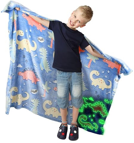 Catalonia Classy Kuscheldecke Kinder Leuchtet im Dunkeln Dinosaurier, Weich Flauschig Fleece Plüsch Kinderdecke für Sofa Bett, Kuschelig Warme Geschenk Decke für Mädchen, 150 x 130 cm, Dinosaurier
