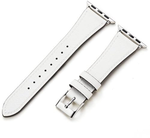 AoYi Cuir Bracelet Italien Véritable Femme Hommes Compatible avec Apple Watch 42mm 44mm 45mm 46mm 49m, Strap Luxe pour iWatch Séries 11 10 9 8 7 6 5 4 3 2 1 SE3 SE2 SE Ultra 3 2 1, Blanc