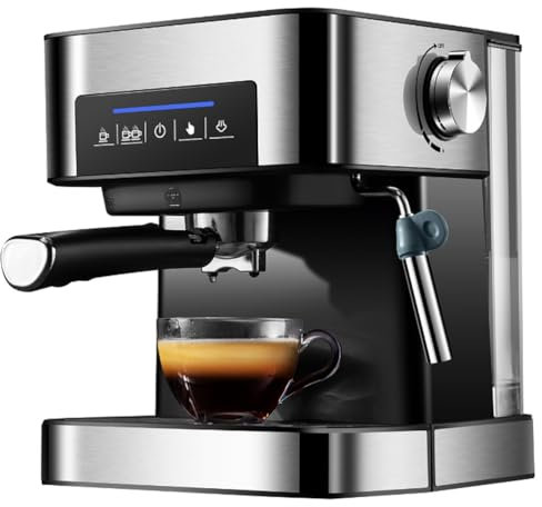 XoTiq Automatic Pod Coffee Machine with Grinder and Milk Frother, 20 Bar Pressure, 1.6L Detachable Water Tank, Brushed Stainless Steel, 850W, for Espresso, Cappuccino and Latte