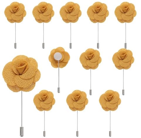 QUARKZMAN 12Pcs Épinglette Boutonnière Camélia Champagne Or Accessoire Boutonniere Corsage Broches Boutonnières pour Cérémonie de Mariage Anniversaire Bal de Promo Dîner Formel