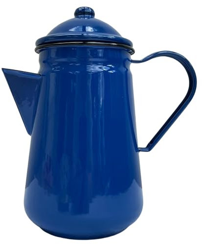 Elegant Traditional Blue Enamel Coffee Pot – 1.5 Pint Capacity, Ideal for Home and Outdoor Use with Handle and Lid