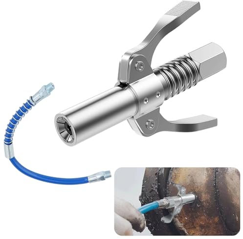 Grease Gun Coupler Adapter, G Coupler for Grease Guns Quick Release Grease Couplers Mouthpiece Set with 30CM Nozzle Hose, Double Handle Gear Oil Nozzle Compatible with All Standard Automotive