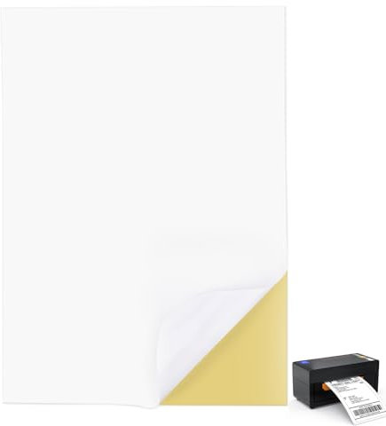 50 Hojas Papel Pegatina para Imprimir A4, Etiquetas Autoadhesivas Imprimibles de Página Completa, Papel Adhesivo, Impresoras de Inyección de Tinta y Impresora Láser, Blanca 210mm x 297mm
