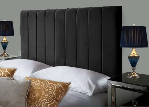 Elixir Furniture Portland Handmade Divan Bed Headboard | Plush Velvet Headboards for 4ft6 Double Size Bed | Elegant design with wooden material headboards for beds (Black, 4ft6 Double Height-24inch)