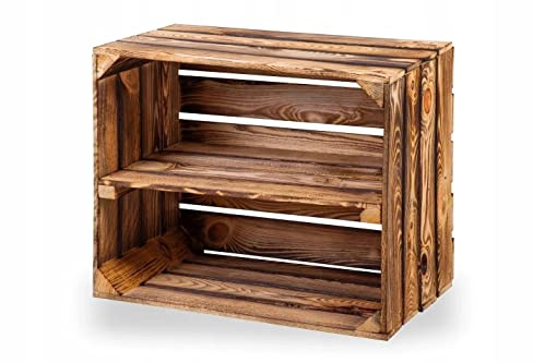Neue Obstkisten mit Mittelbrett Holzkisten Weinkisten Apfelkisten Regal Kommode Geflammte 50x40x30 cm