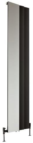 Milano Aris Black Vertical Single Stepped Panel Aluminium Radiator Integral Mirror - 1800mm x 375mm