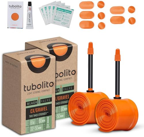 Tubolito Tubo-CX/Gravel TPU-Innenschlauch, 700 C x 32–50 mm, 2 Stück, 60 mm schwarzes Presta-Ventil, leicht, stark und kompakt, doppeltes Butyl, Kompatibilität mit Felgen und Scheibenbremsen