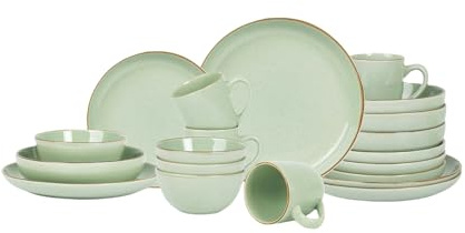 Eur-Nordic Shape Geschirrset mit erhöhtem Rand, 20-teilig, glänzende grüne Glasur mit Sprenkeleffekt