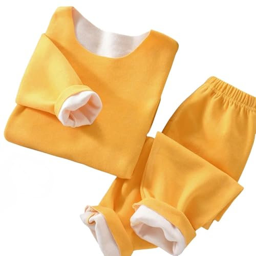 HWDNQGH Pyjama Warmer Zweiteiliger Anzug Herbst- Und Winterrunde Hals Langarmanzug Dicker Warmer Pyjamas-gelb-9 75-85 cm