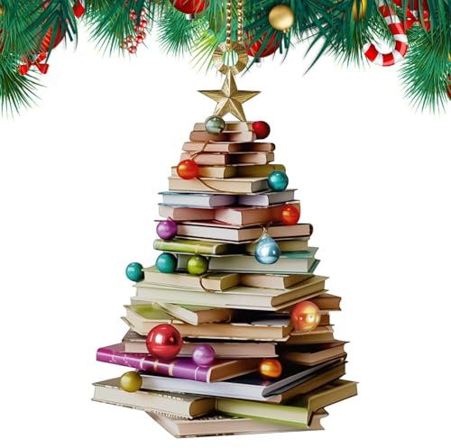 Weihnachten Ornamente 2024 - Buchliebhaber Baum Ornament Aus Acryl - Geschenk für Bibliothekar Und Buchclub - Flach 2D-Gedruckt