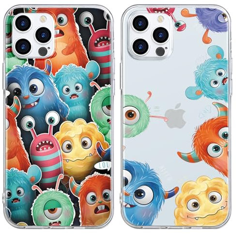 Yimctoie 2 Stück Kawaii Transparent Handyhülle für iPhone 8 iPhone 7 iPhone SE 2022/2020 Hülle 4,7,Schutzhülle mit Niedlich Monster Cartoon Muster Silikon TPU Stoßfeste Kratzfest Cover,Tier