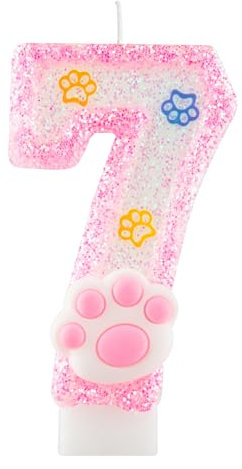 Cat Paw Birthday Candles Number 7, Pink Happy Birthday Candles for Cakes, 7th Birthday Decoration for Girls Pet Birthday Party Baby Shower Anniversary Celebration Cake Toppers Supplies