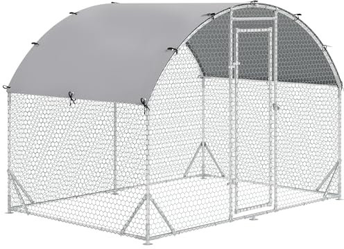 PawHut Hühnerstall Freilaufgehege aus Stahl, 280 x 190 x 197 cm Hühnerkäfig mit UV-beständiger Abdeckung, Tür, Hühnergehege für 4-6 Hühner, Kleintiere, Silber