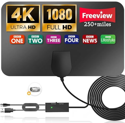 KUKUPOW Antenna TV Interna, Amplificatore Segnale TV, Amplificatore Antenna da Interno, Supporto Delle Modalità 4K 720p, 1080i, 1080p HD, Autonomia di 400-600 Miglia