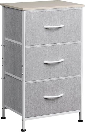 WLIVE Kommode mit 3 Schubladen aus Stoff, Kommodenschrank für Schlafzimmer, Kommode Wohnzimmer, mit Stabiler Stahlrahmen, Holzplatte, Hellgrau
