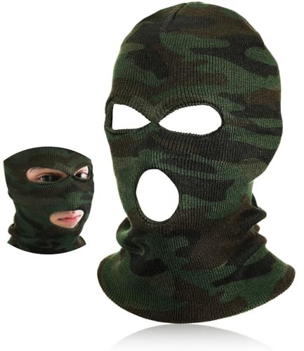 BBTO Gestrickte Sturmhaube mit 3 Löchern Volle Gesichtsabdeckung Winter Vollgesicht Sturmmaske(Camouflage)