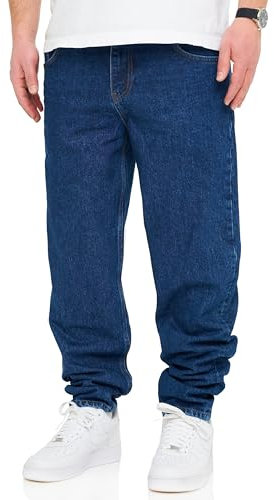 behype. Herren Jeans Tapered-Fit Jeanshose 100% Baumwolle Denim Baggy Hose Used Look Men's DC_JN-243-Medium Blue-W32