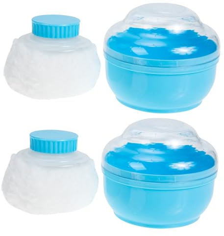NOLITOY Baby Powder Puff Box 2pcs Blue Infant Talcum Puff Storage Container for Newborns for Travel and Daily Use