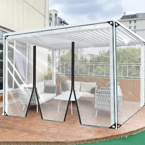 KGUDYS Clear Tarpaulin with Zip Door,1m,1.8m,2m,2.2m,2.8m,3m Heavy Duty Waterproof Pvc Transparent Tarpaulin,0.3mm Poly Clear Vinyl Tarp Cover,Clear Tarp Awning Patio Side Panels,WxH-2.5x2m/8.2x6.6ft
