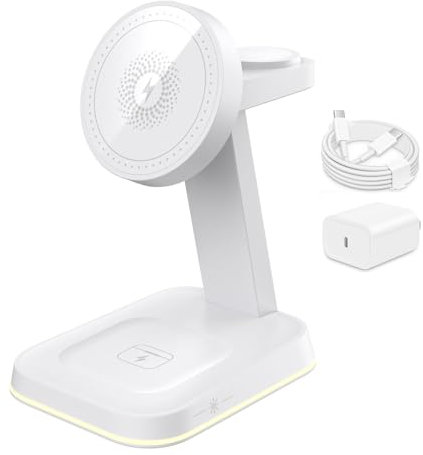 MagSafe Ladestation, 3 in 1 Kabellose Ladestation für Apple, Kompatibel mit iPhone 16 15 14 13 12 Serie, für Apple Watch 10/9/Ultra/8/7/6/SE/5/4/3, für AirPods Pro 4 3 2