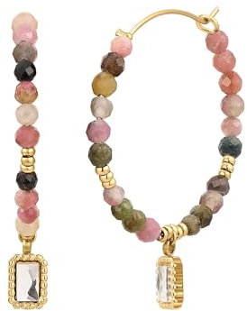 Eastside Damen Creolen aus Edelstahl gelbvergoldet 14 Karat mit Zirkonia Turmalin weiß multicolor