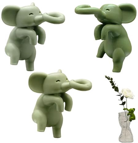 Decorative Elephant Plant Stem Holder, 2.64 x 2.28 x 1.70 cm, Sage Green, Vase Accessories