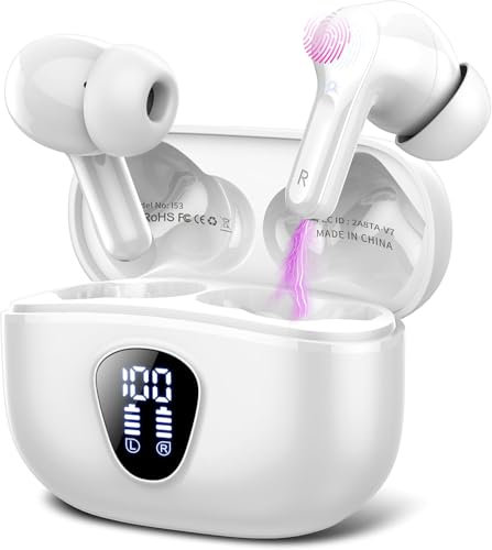 Ecouteurs Bluetooth sans Fil, Écouteurs Bluetooth 5.3 avec HiFi Stéréo Basses Casque, 50H Récréation, 4 ENC Réduction de Bruit Mic, Oreillette Bluetooth Sport IP7 Étanche, Écran LED, pour iOS Android