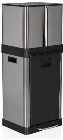 hjh OFFICE Poubelle de Cuisine, système de tri des déchets 3 Compartiments, 2X 6L + 1x 20L Clean 3 Poubelle en Acier, Seau intérieur, 32 litres, argenté