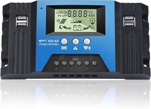 NUOWEIDE 30A Solar Laderegler 12V 24V, 30A Solarladeregler mit Temperatursensor, 4 USB Ports, Solarladeregler für 12V/24V Blei Säure Batterie und Lithium-Batterien